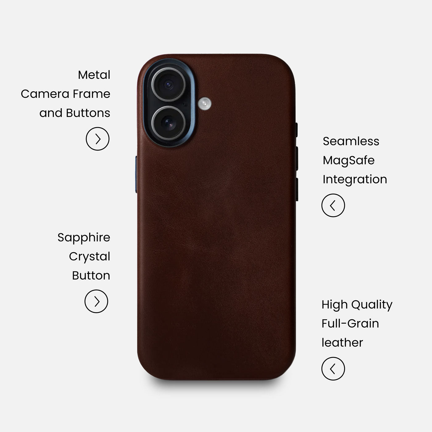 Leather iPhone 17 Shell Case Metal, MagSafe - Dark Brown - RYAN London