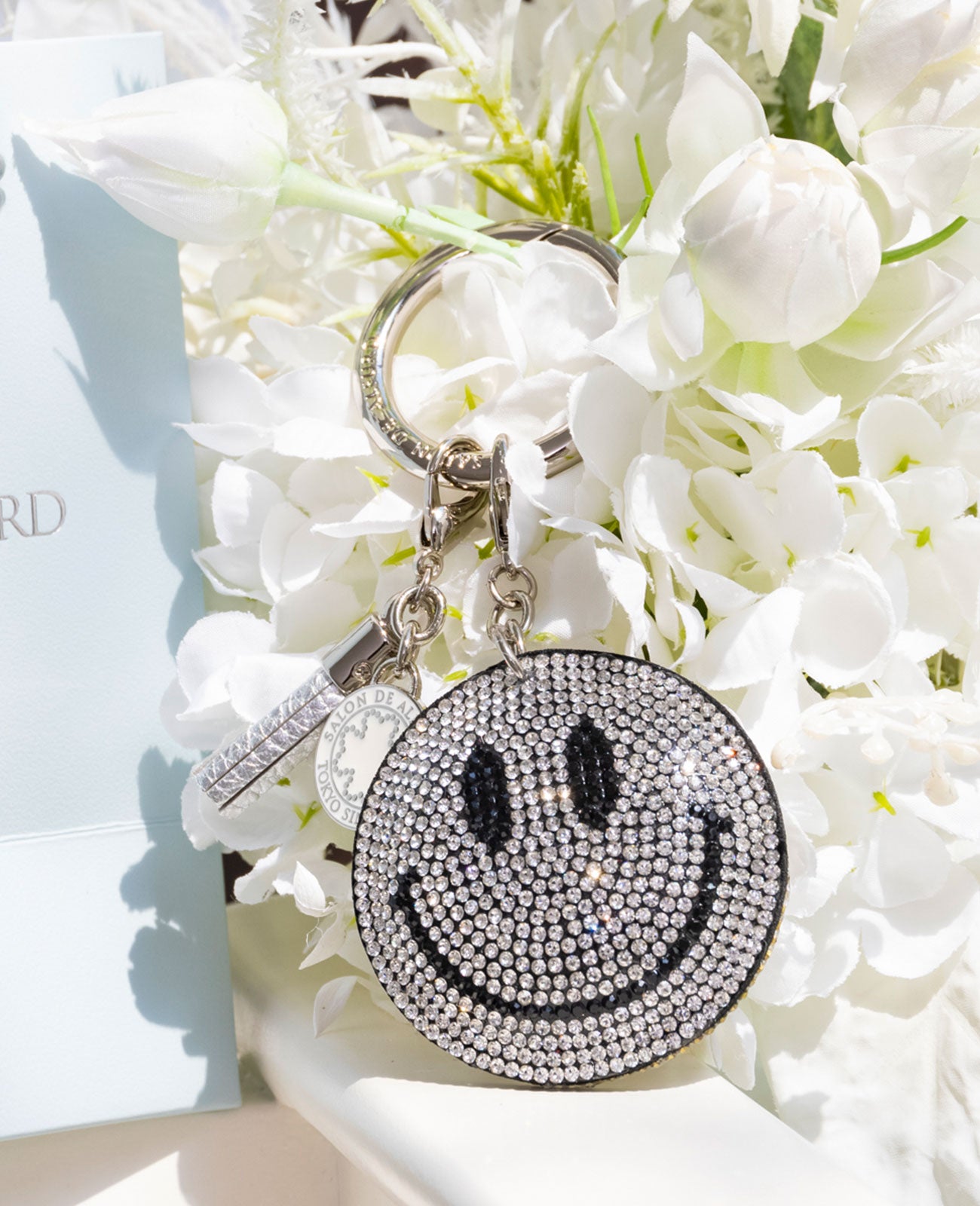 スマイルラインストーン(クリスタル)チャーム＆タッセル＆クローバー付