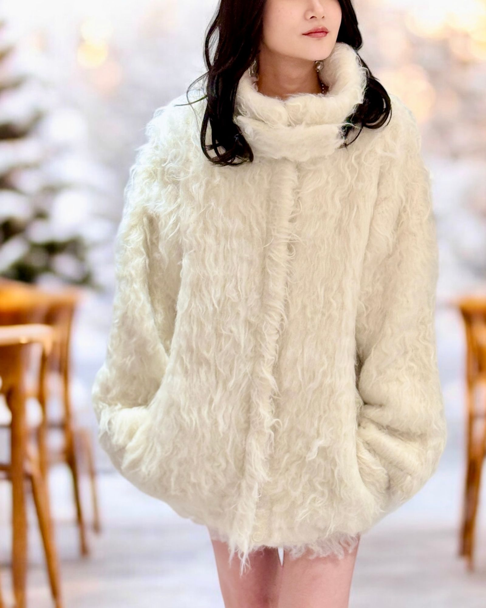 NOUNLESS - BIG COLLAR KNIT FUR JACKET (MILK) / ビッグカラーニット