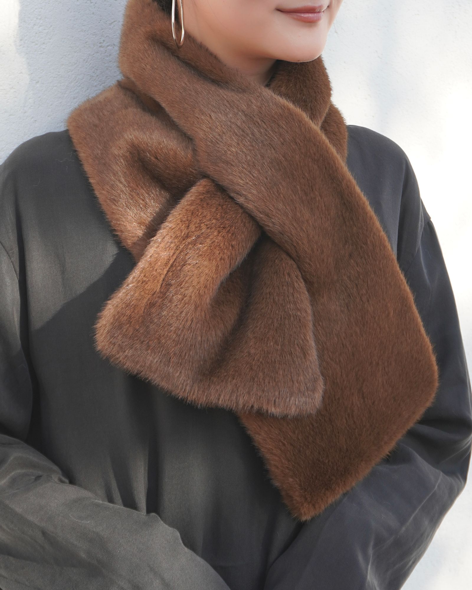 THINK FUR - Mink Like Fur Tippet (ブラウン) / ミンクライクファー