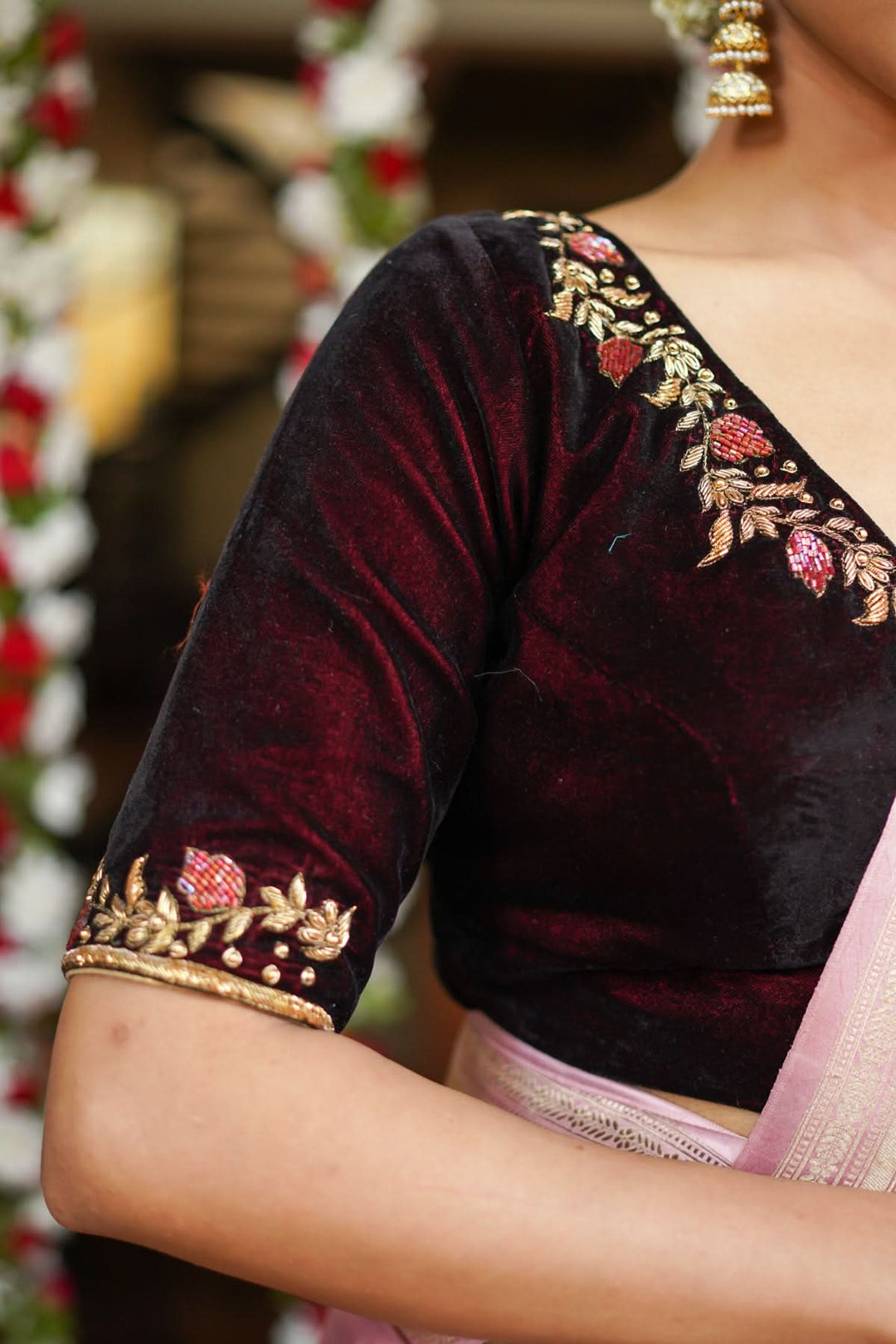 Maroon Velvet Blouse with Zardosi work Mix and Match Blouse for