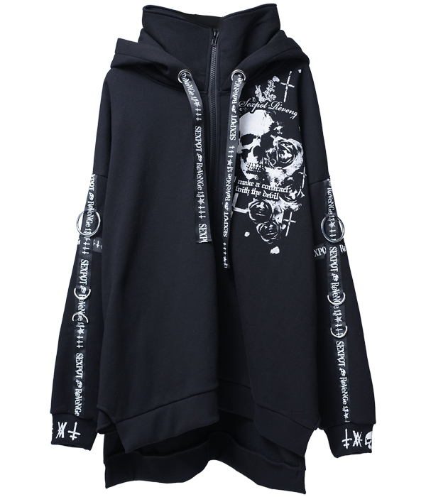 CDJapan : Skull Cross High Neck Hood Zip Hoodie (F) SB08794-101