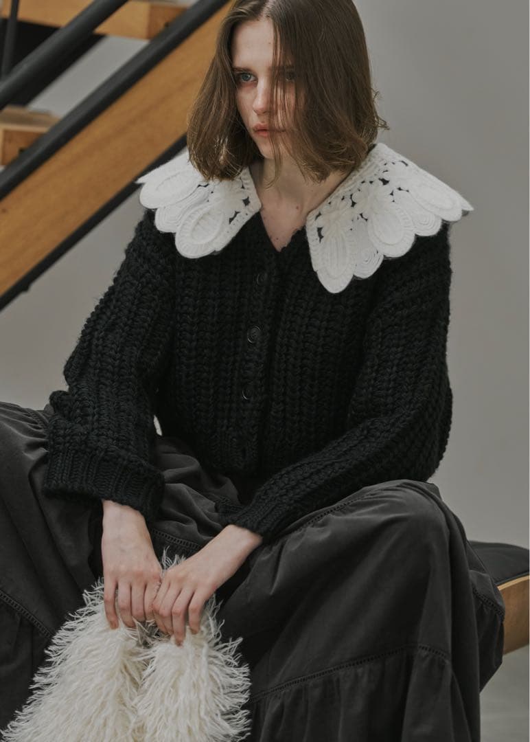 motif collar removal knit cardigan ニット WILLFULLY - motif collar removal knit cardigan / モチーフカラー