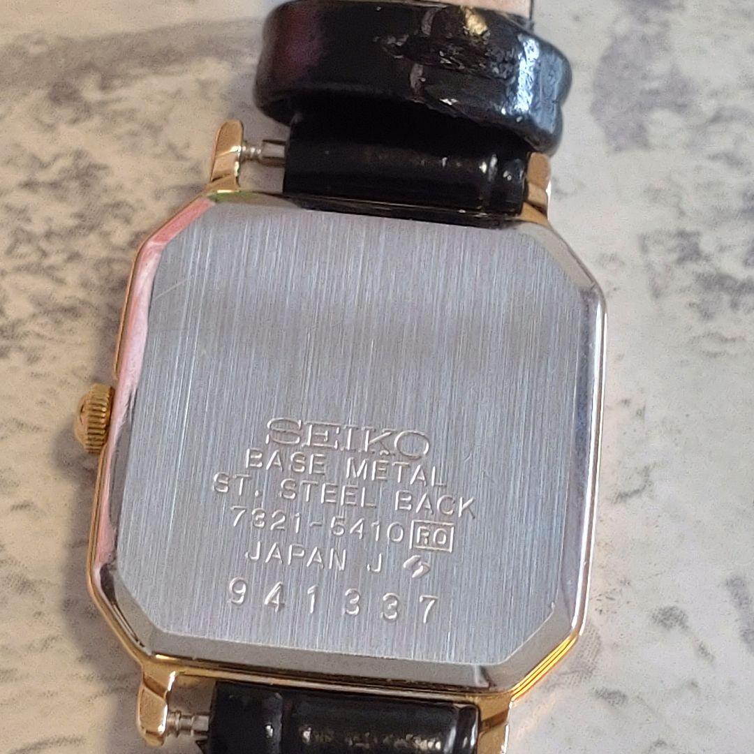 稼働 セイコー レディース腕時計 ゴールド文字盤 オクタゴン ベルト