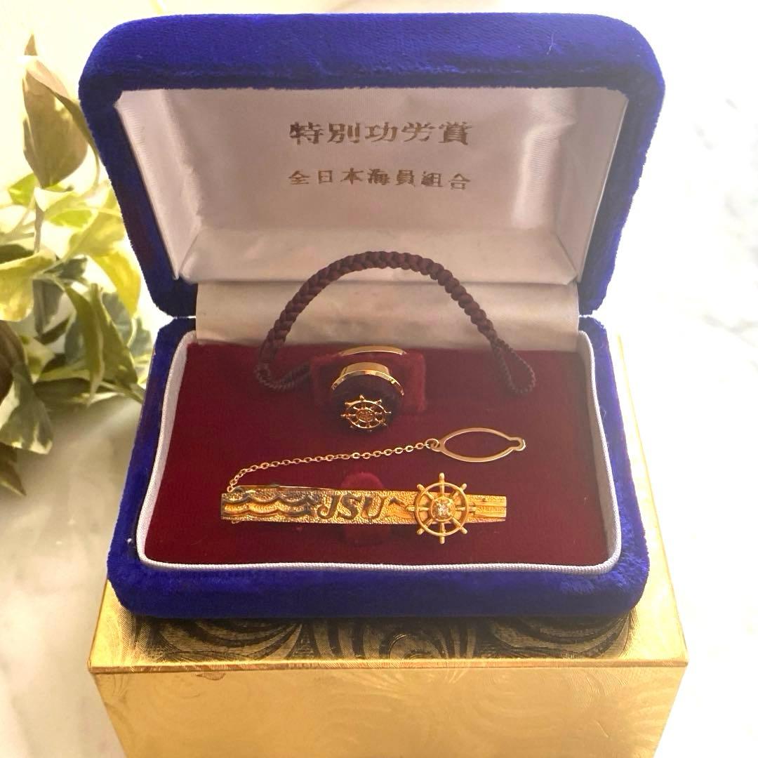 全日本海員組合特別功労賞✴︎タイピン バッジ 貴金属18金 シルバー