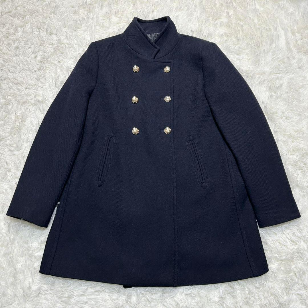 美品】ZARA ダブルブレストハイネックウールブレンドコート 金ボタン L