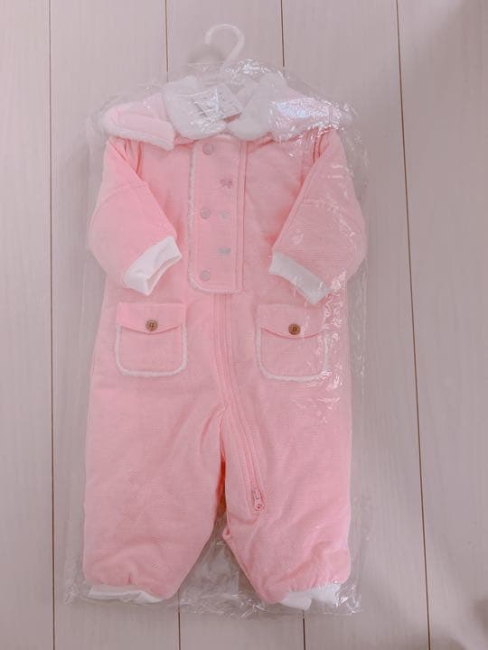 新品タグ付き☆ファミリア　familiar ジャンプスーツ　７０サイズ　ピンク ジャンプスーツ くまみみ ハート柄 ブライトピンク×70cm ベビーザらス