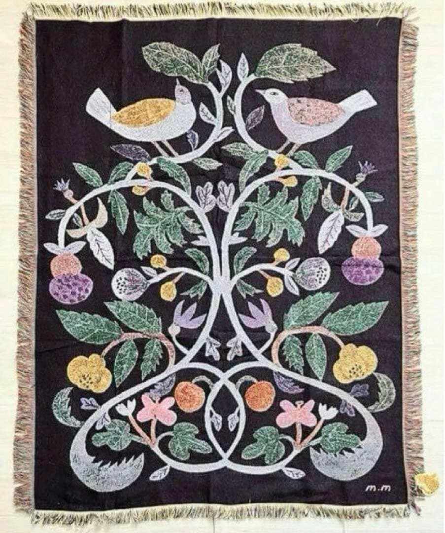 ハナ☆コト　タペストリー ラグ　110×153cm　プランツ バード　鳥 松尾ミユキ タペストリーラグ ラグ ブランケット ソファーカバー