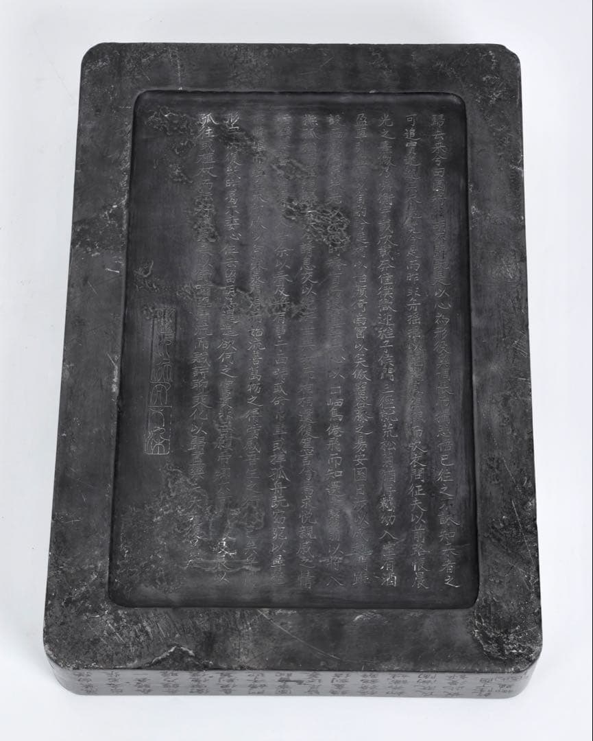 中国古玩 清乾隆帝御題詩刻 端渓石硯 12.5kg 唐木箱 書道具 古美術 骨董