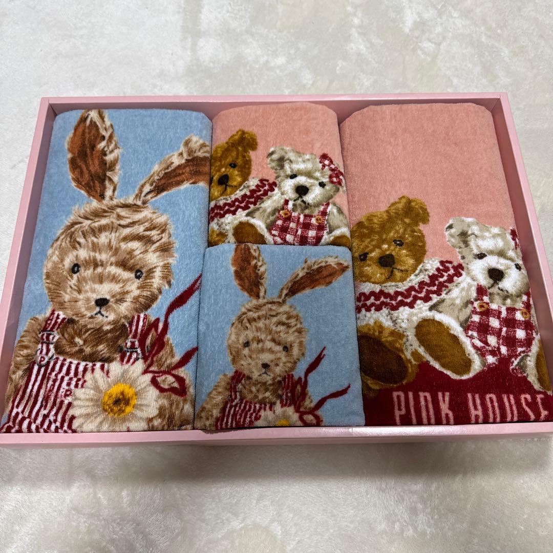 希少　PINKHOUSE バスタオル&フェイスタオルセット　未使用　クマとウサギ バスタオル&フェイスタオルセット（ウサギ／クマ／サル） – プチプチ