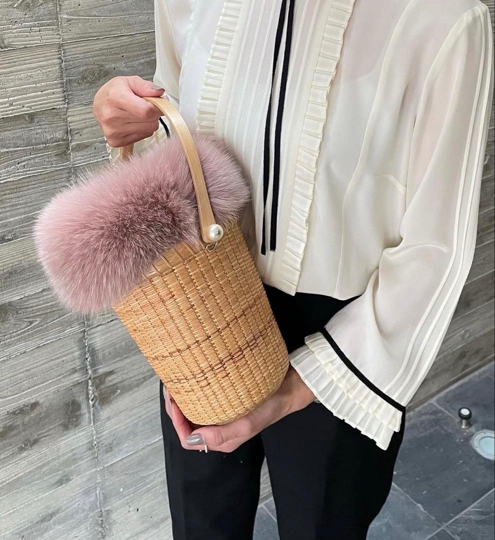 新品　ナンタケットバスケット用　FOXファー内袋 ナンタケットバスケットバントレイ・ツイード生地&フォックスファー内