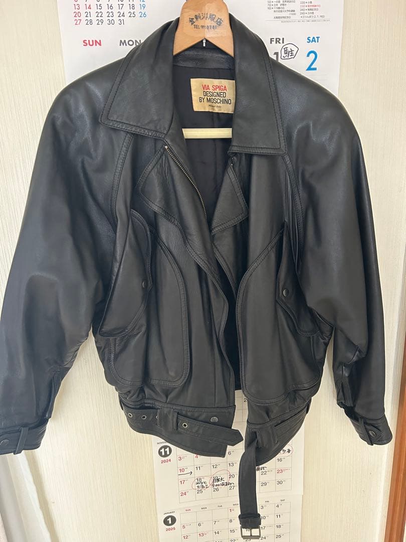 NICO　モスキーノ　ヴィンテージ　レザージャケット ライダース Liugoo Leathers 本革 WING-NECK シングルライダースジャケット メンズ