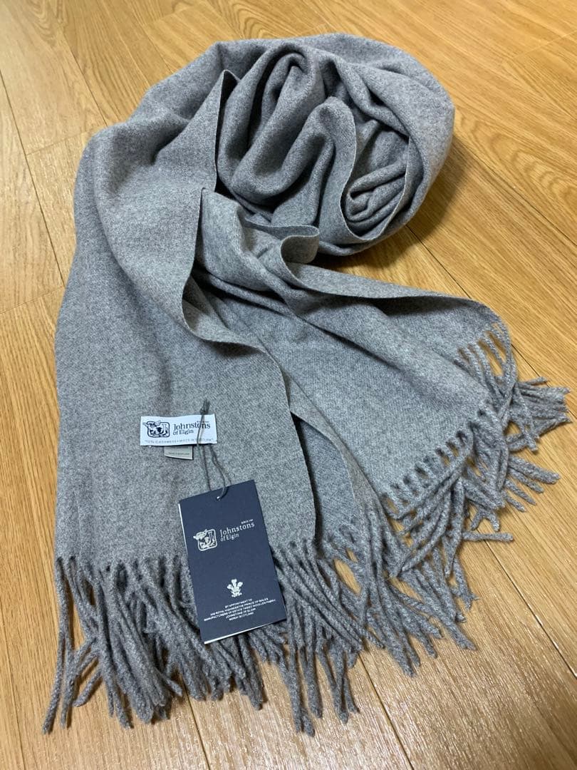 ジョンストンズ大判カシミヤ100%グレーマフラー ストール グレー 新品