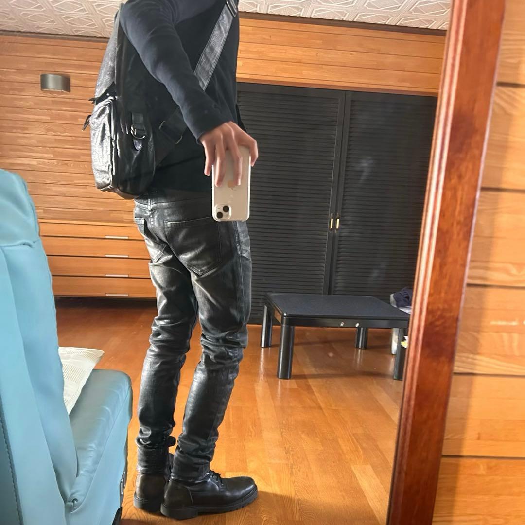 archive NO id.コーティングスキニーデニム dior homme archive DIOR HOMME coating destroyed black denim pants | NOIR ONLINE