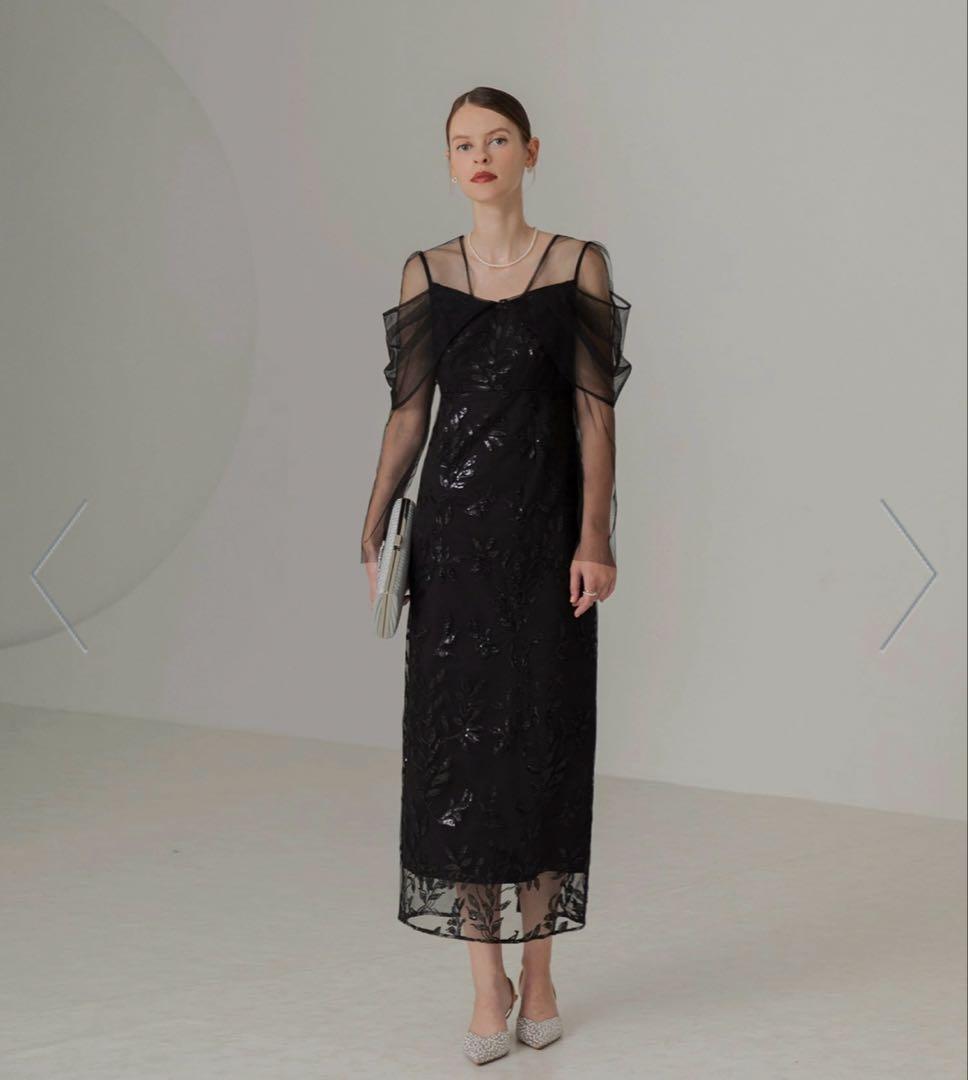 ブラック レース オフショルダードレス 一部当日発送】2WAYレース花柄オフショルダーマーメイドワンピース結婚