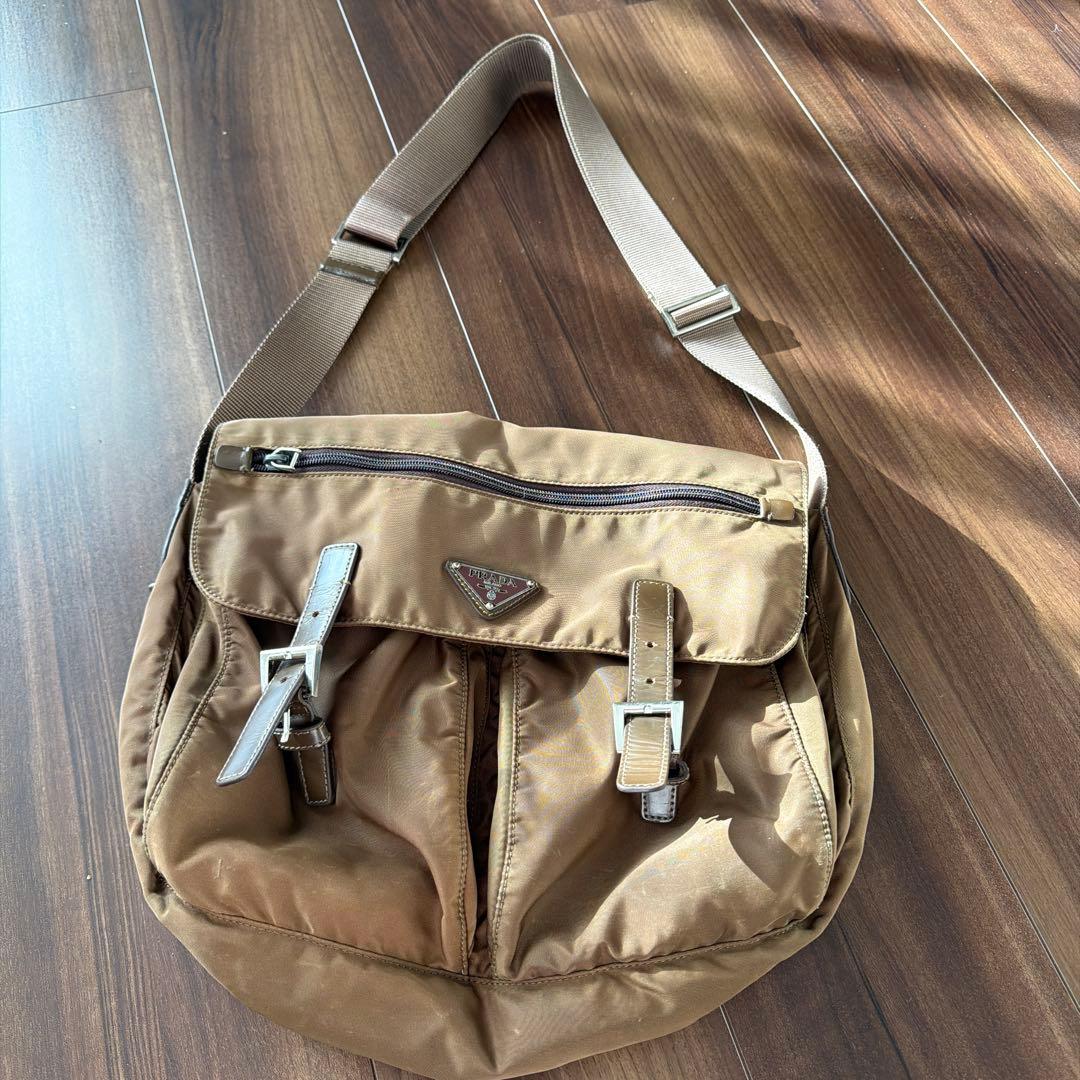 最終金額　PRADA ブラウン ショルダーバッグ　バッグ　ナイロン PRADA プラダ ショルダーバッグ ナイロン ブラウン レディース 中古