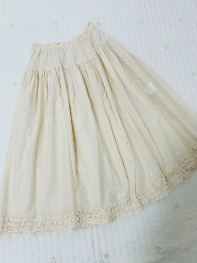 ピンクハウス　生成り　スカート　ペチ　ピコフリル　総ゴム　綿ローン フリル使いローンスカート｜ピンクハウスオフィシャルオンラインストア