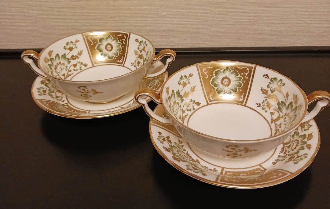 ロイヤルクラウンダービー パネル グリーン スープカップ＆ソーサー①② ロイヤルクラウンダービー パネル グリーン スープカップ＆ソーサー