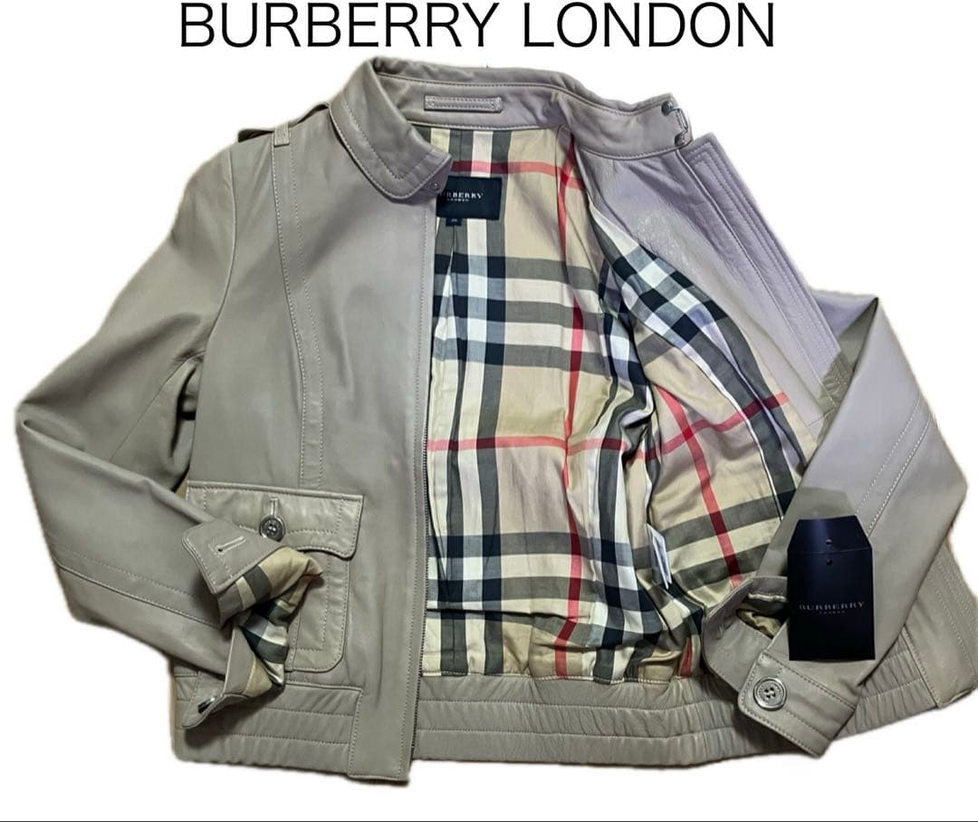 バーバリーロンドン　羊革 ラムレザージャケット グレージュ38 中古・古着通販】BURBERRY BLUE LABEL (バーバリー ブルー レーベル