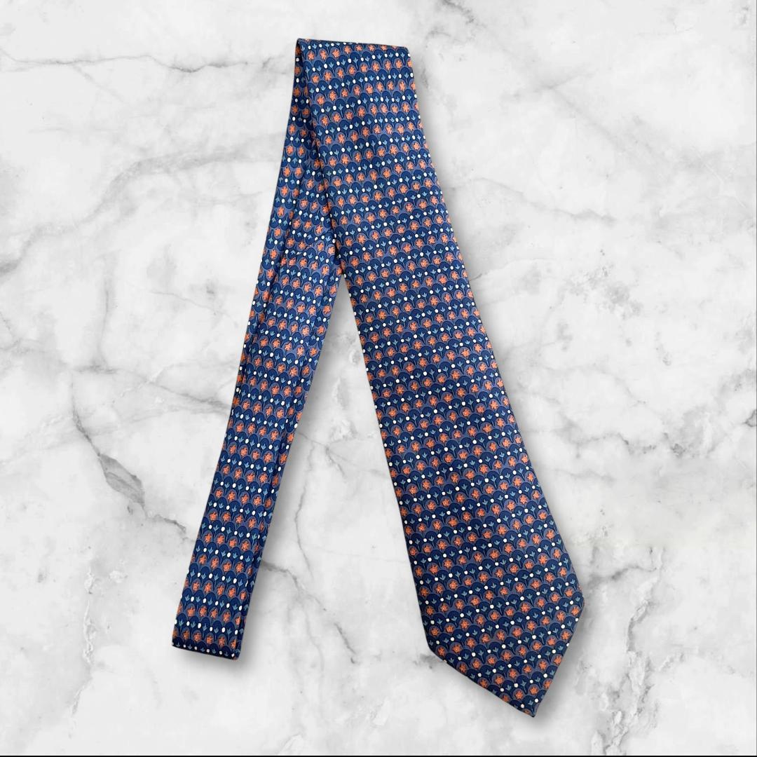HERMES エルメス ネクタイ シルク100% ブルー 総柄 フランス製 - メルカリ