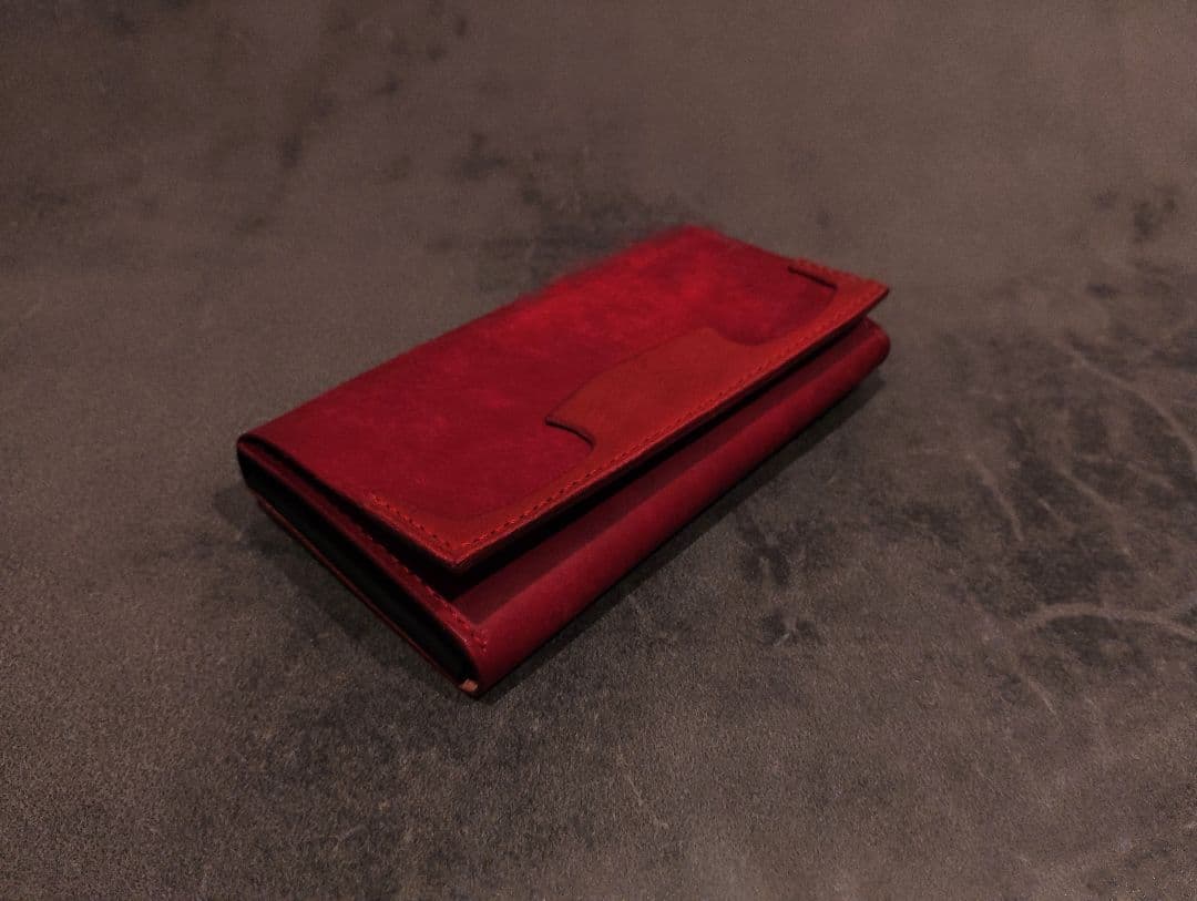 【一点物】薄くて小さい長財布　| ハンドメイド 手染め 手縫い 小さめ長財布 手染め・手縫い ぺったんこ薄マチLファスナー シンプル