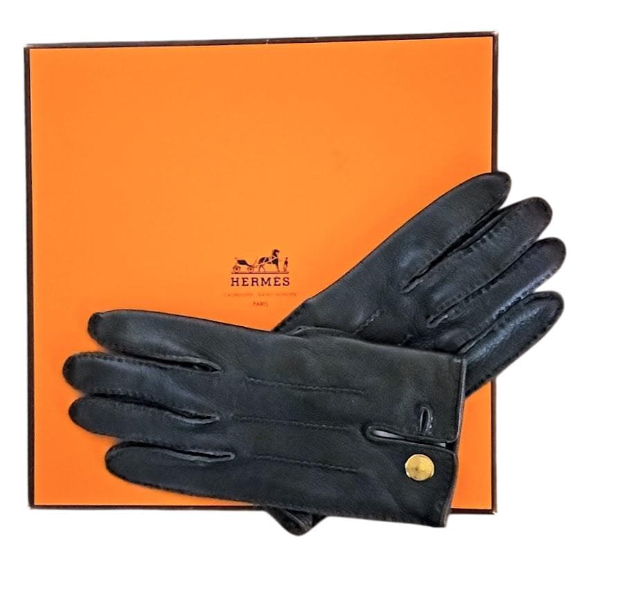 Hermes エルメス レザー手袋　カーキ色　ラムスキン　5本指 サイズ7 HERMES（エルメス） （中古）エルメス HERMES H パンチング 手袋