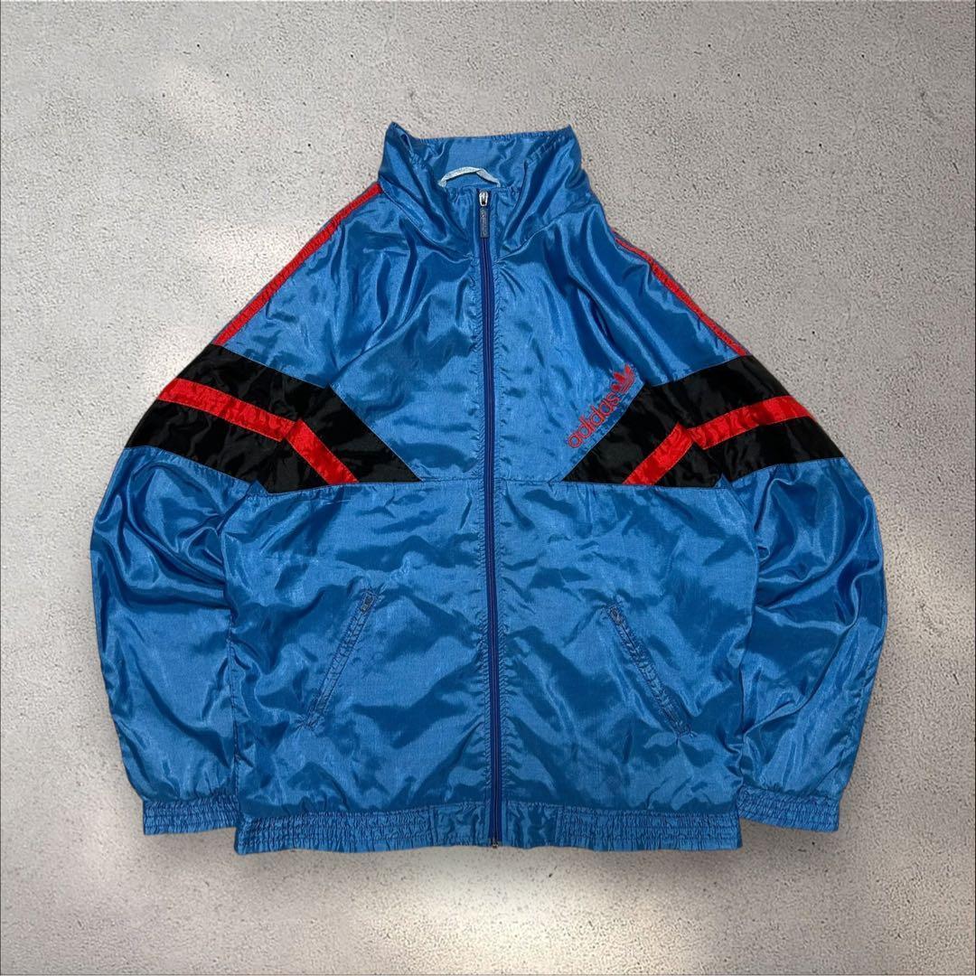 adidas 80s〜90sトレフォイルロゴ刺繍ナイロントラックジャケット好