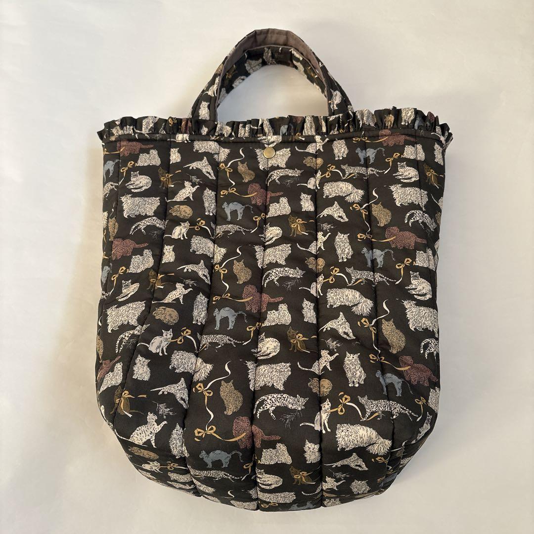 kona様オーダー 縦型フリルキルトトートバッグ　コーアンドエイト　黒グレー KOBE LETTUCE（神戸レタス） トートバッグ レディース A4 40代 50代 30