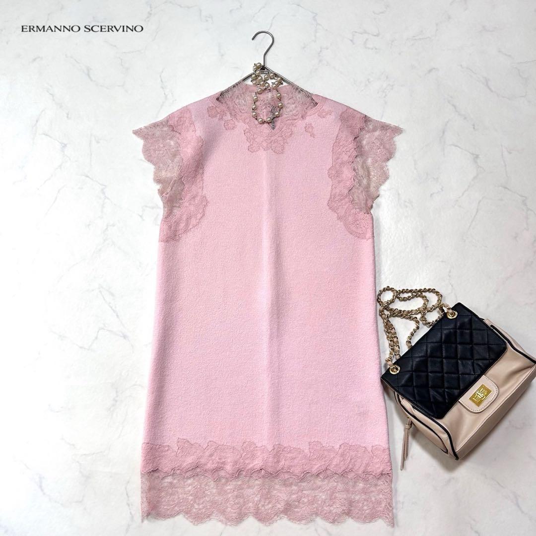 極美品ERMANNO SCERVINOエルマンノシェルヴィーノワンピース レース 美品 ERMANNO SCERVINO エルマンノシェルビーノ レース切替
