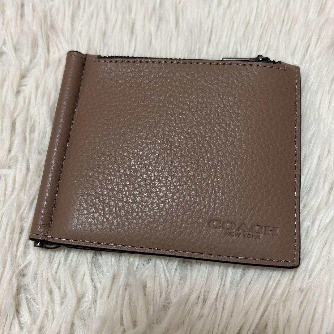 ⭐️未使用級⭐️コーチ マネークリップ 二つ折り財布 小銭入れ付き ブラウン メンズ COACH（コーチ） 国内発送 財布 メンズ アウトレット レザー スリム
