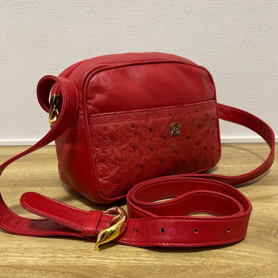 《美品》LOEWE（ロエベ）ナッパレザー ショルダーバッグ レッド 赤