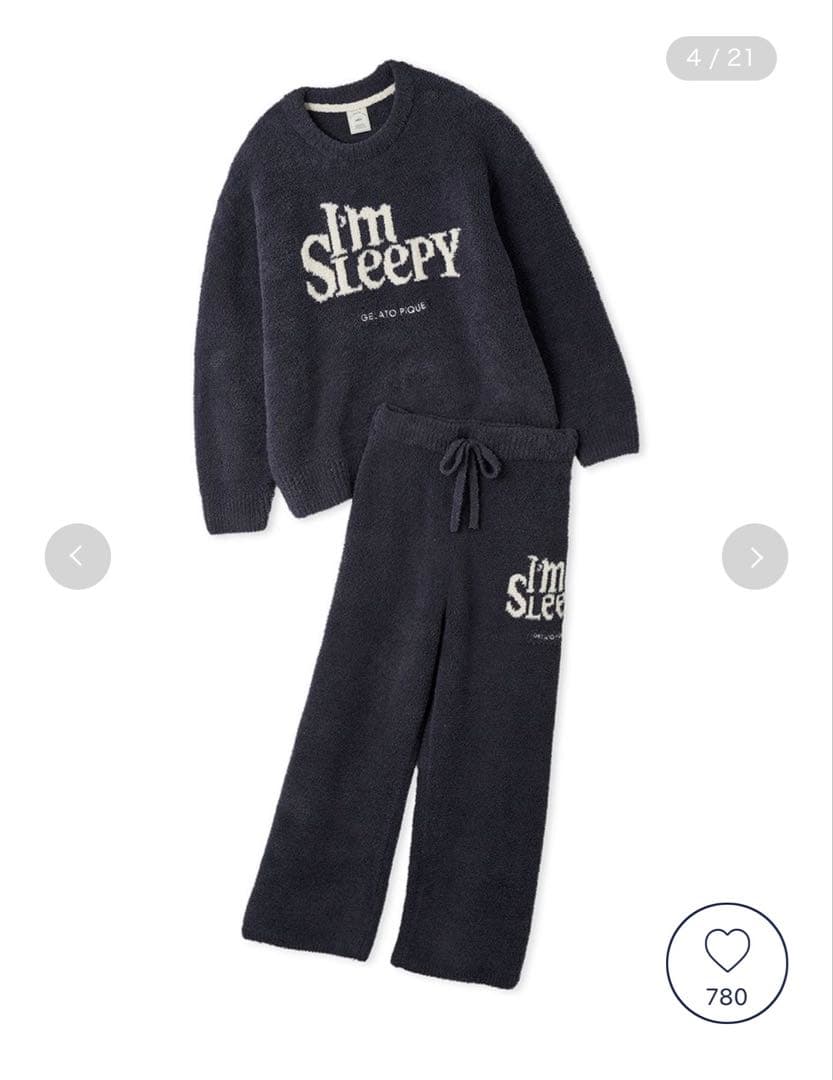 パウダースリーピーロゴジャガードプルオーバー＆ロングパンツセット NVY ジェラートピケ gelato pique パウダースリーピーロゴジャガードプル