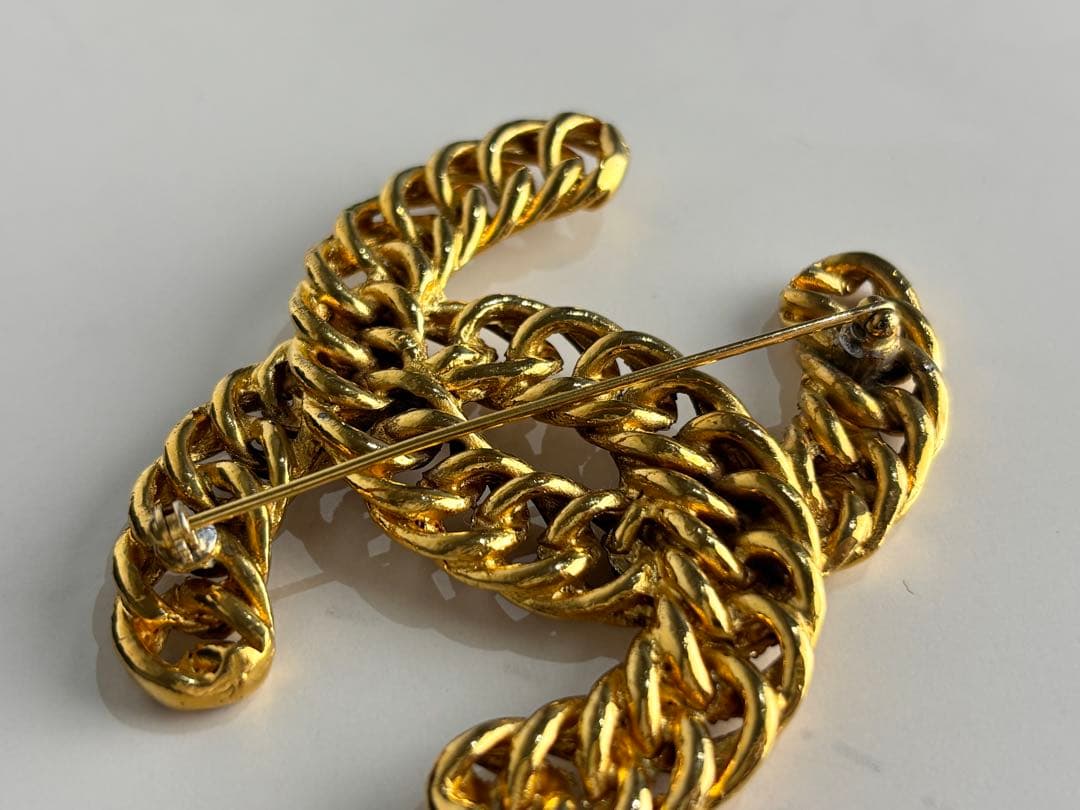 シャネル　ココマーク　デカココ　チェーン　ブローチ シャネル ココマーク ラインストーン チェーンブローチ シルバー